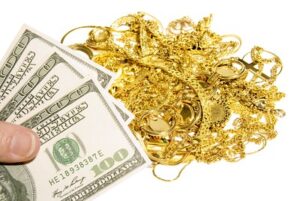 We pawn gold jewelry, gold coins and scrap gold based on the spot price of gold after we confirm its purity and weight